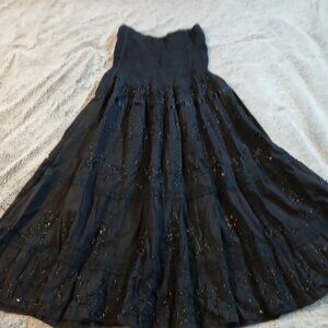 Double Decker Women"s Strapless Smocked Black Maxi Dress SZ Sm EUC